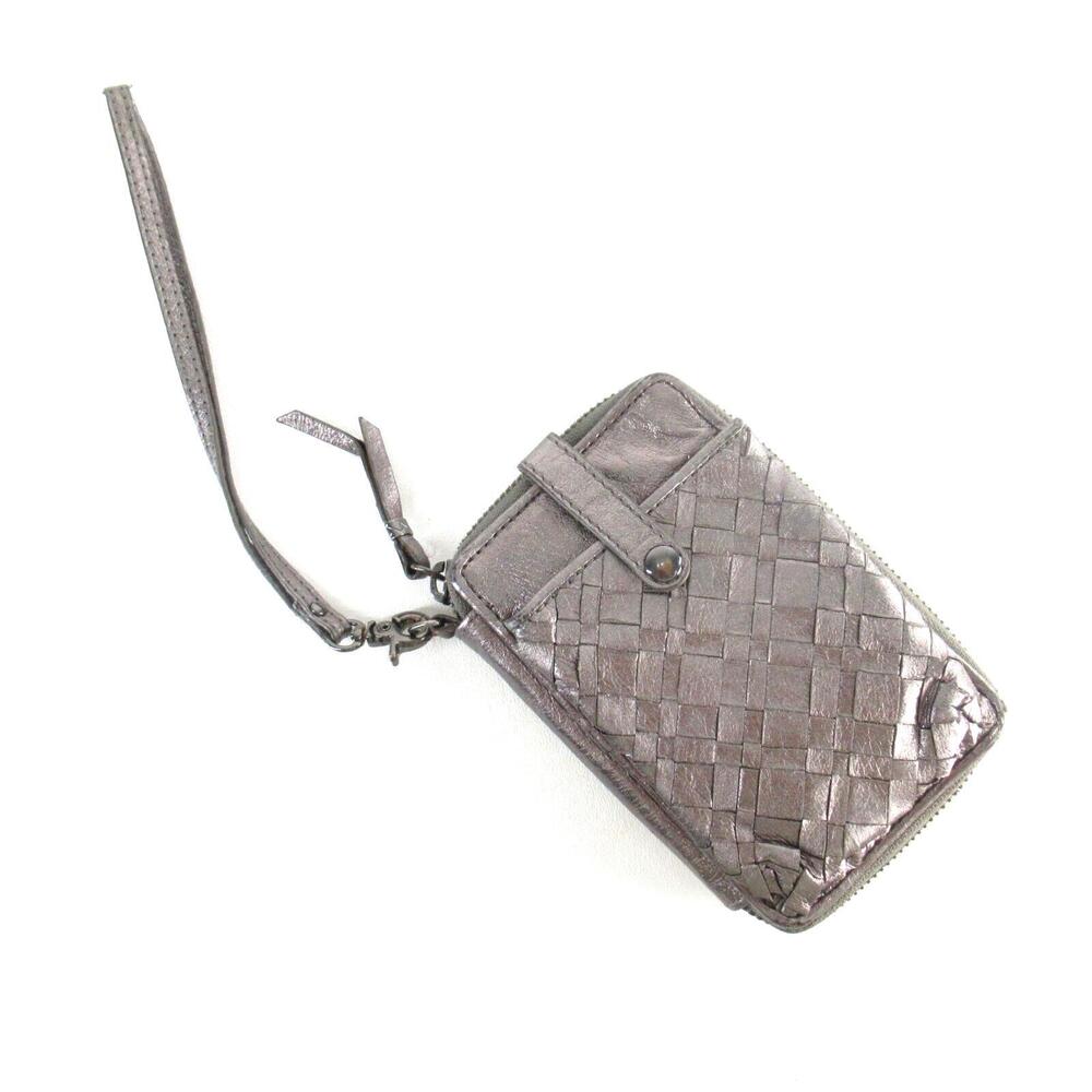 Elliott Lucca Wristlet Wallet Phone Case Women Small Clutch Pewter Leather Weave
